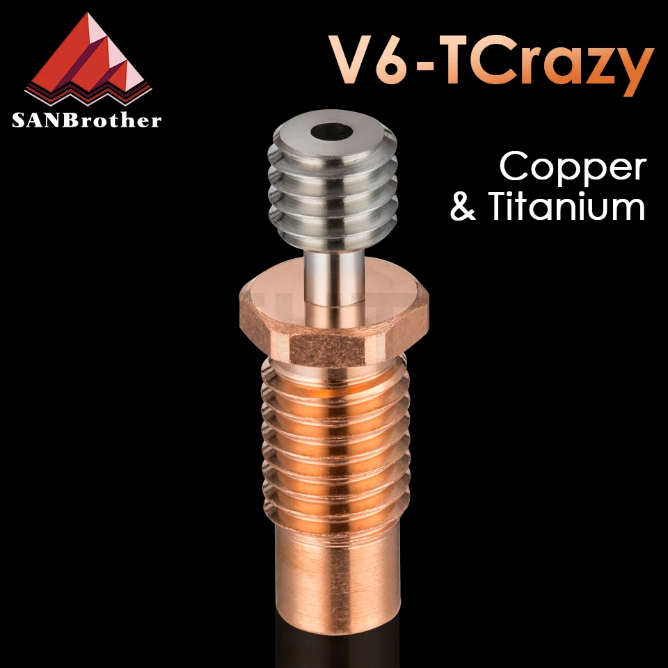 E3D V6 hotend All-Metal Throat V6-TCrazy Heat Break Titanium & Copper 3D Printer Nozzle For 1.75mm E3D V6 HOTEND Heater Block