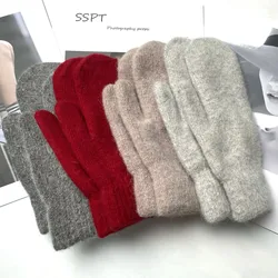 Guantes femeninos de invierno versión coreana de Color sólido, todos los dedos, guantes de Invierno para mujer, mitones para niña, guantes de mano negros