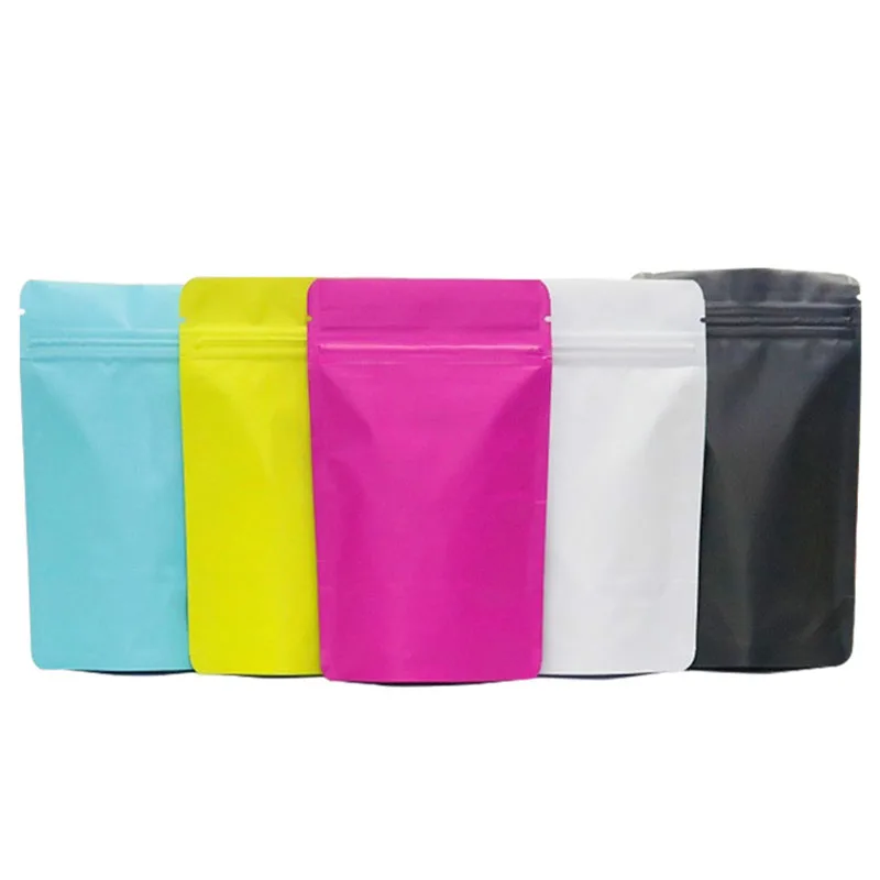 50pcs Big Sizes 5 Colors Aluminum Foil Mylar Ziplock Bags Coffee Food Powder Storage Package Bag Zip Lock Stand up Matte Pouches