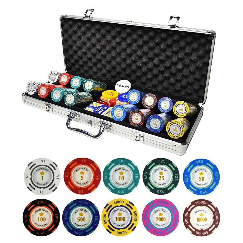 500Pcs Dollar  Clay Poker Chips Set Texas Hold'em Coins Poker Sets Party Club Chips Aluminum Case Set Jeton Poker All In