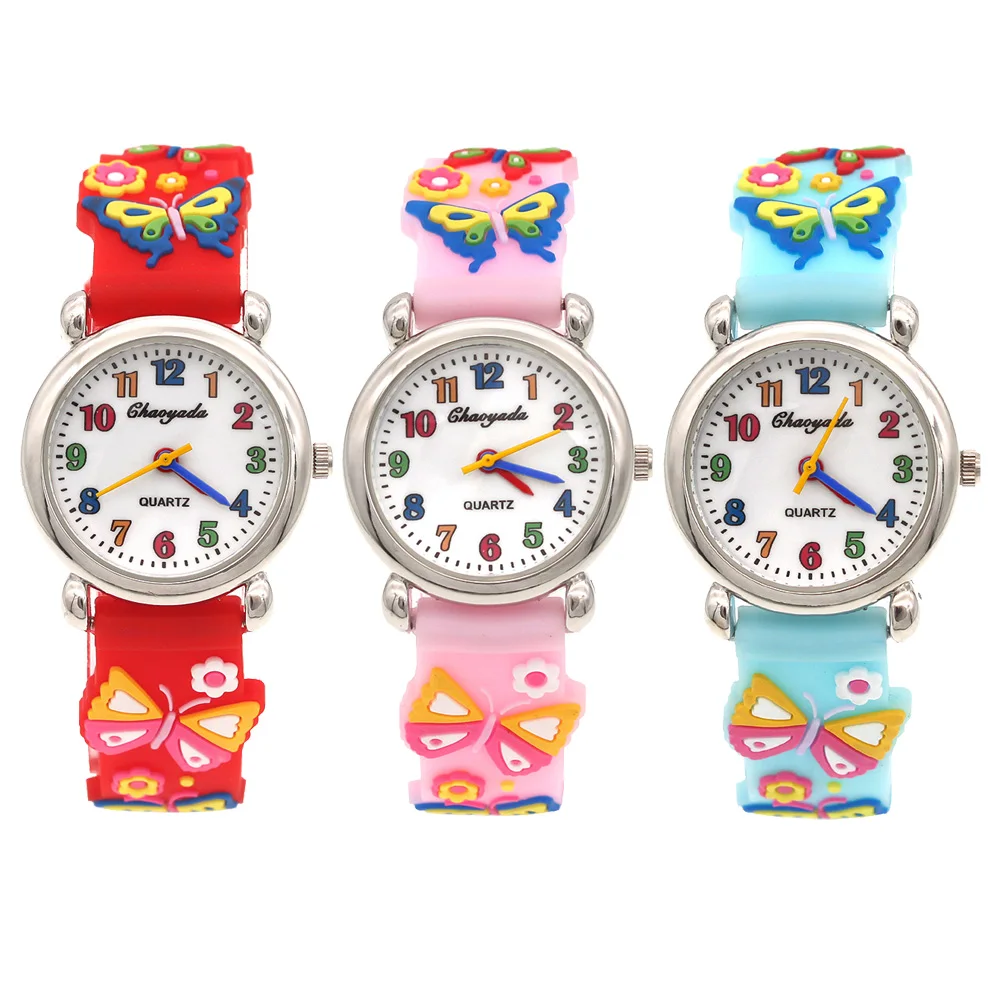 New Butterfly Watch 3D Silicone Strap Children Quartz Watch Kids Girl Boys Students Watches Wristwatch Xmas Gifts Colorful Dial