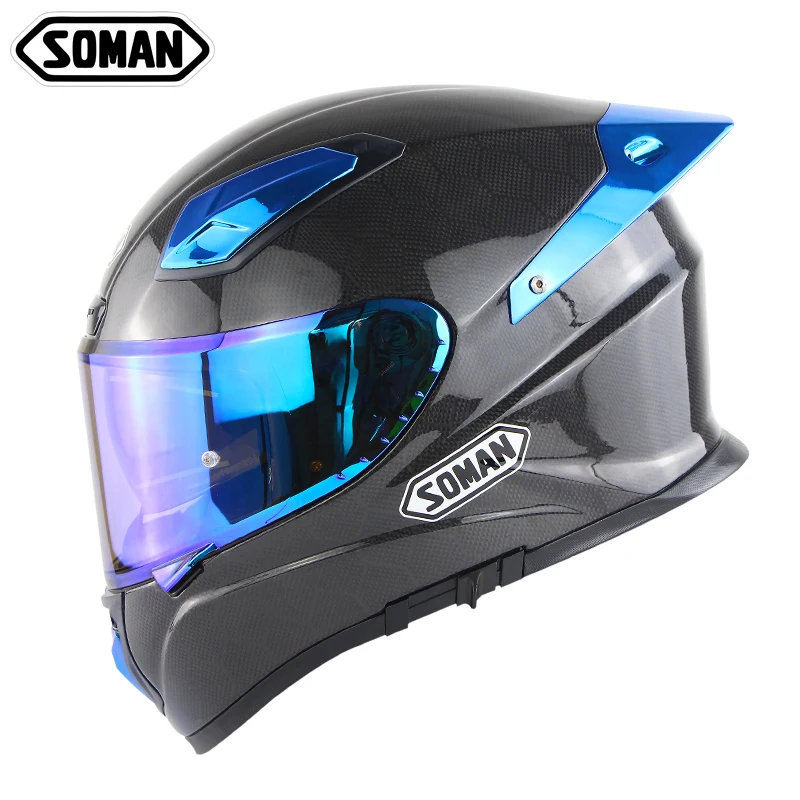 

Fashion Decal Soman X8 Carbon Fiber Full Face Motorcycle Helmets Gold Double Lens Helmets With Big Plated Rear Wing