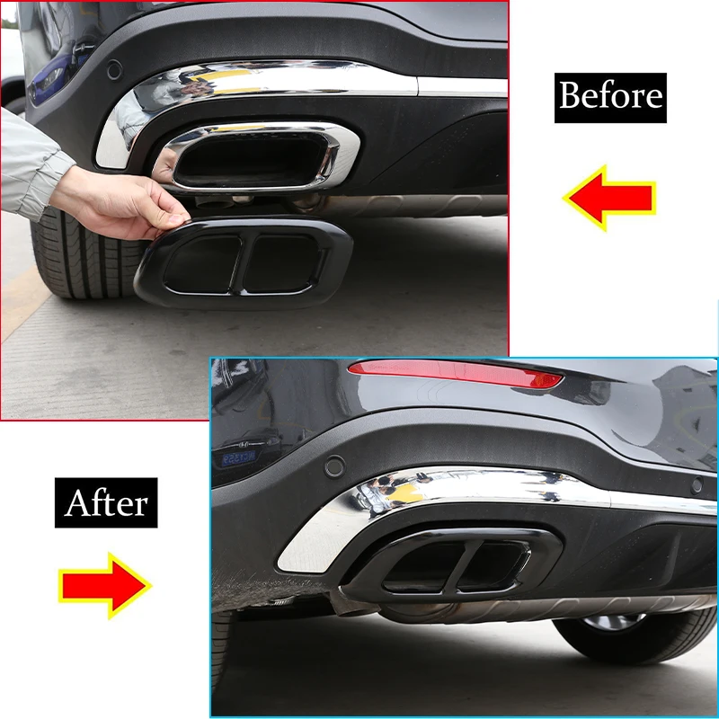 For 2020-2022 Mercedes-Benz GLC GLE GLS W167 X253 X167 stainless steel tail throat exhaust muffler pipe cover paper accessories