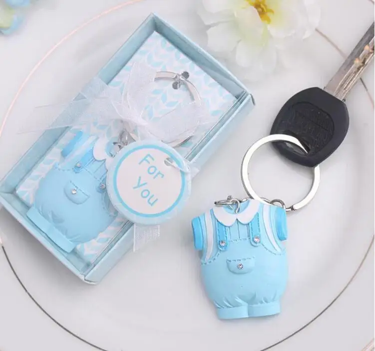 

20pcs Baby Shower Favors Blue Clothes Design Keychain Baby Baptism Gift For Guest Birthday Party Souvenir