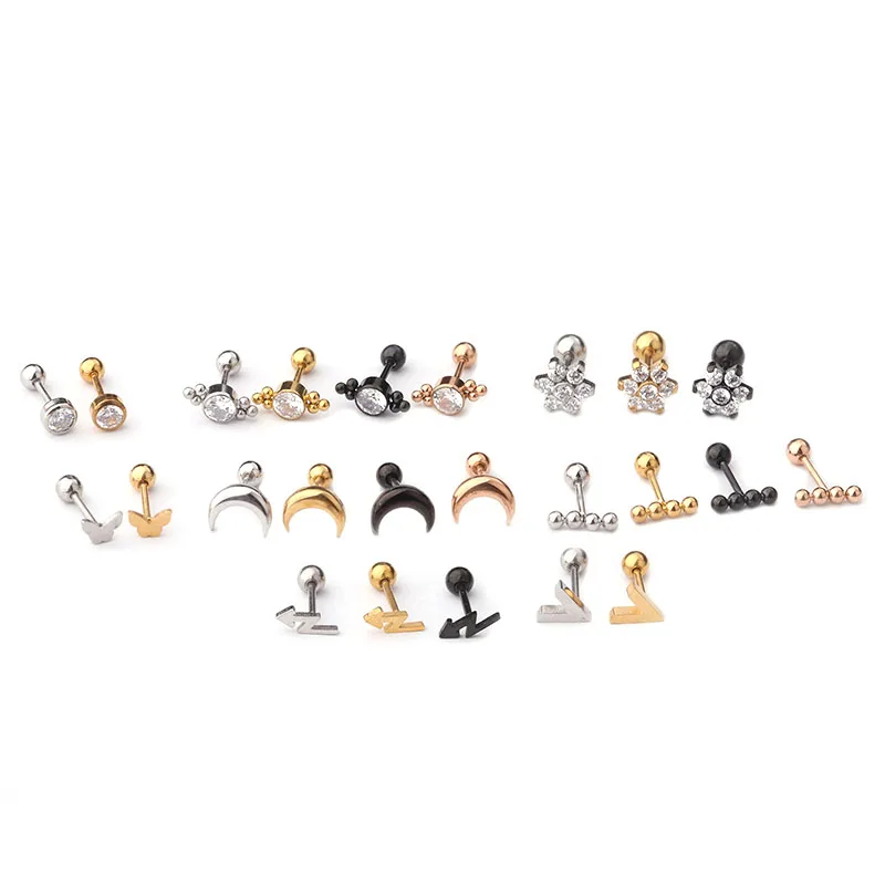 Nuovo 1 pz acciaio inossidabile luna fiore Bar orecchio Piercing cartilagine elica Piercing donna uomo gioielli per il corpo