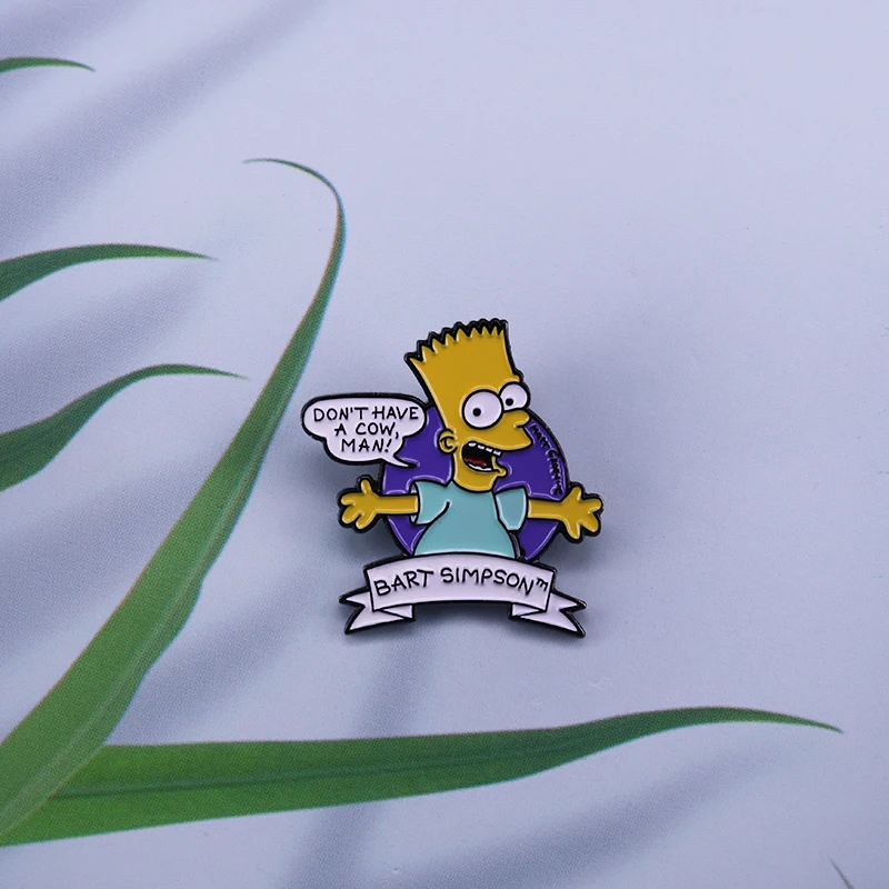 Bart enamel pin with popular meme funny quote cartoon retro tv show jewelry image 3