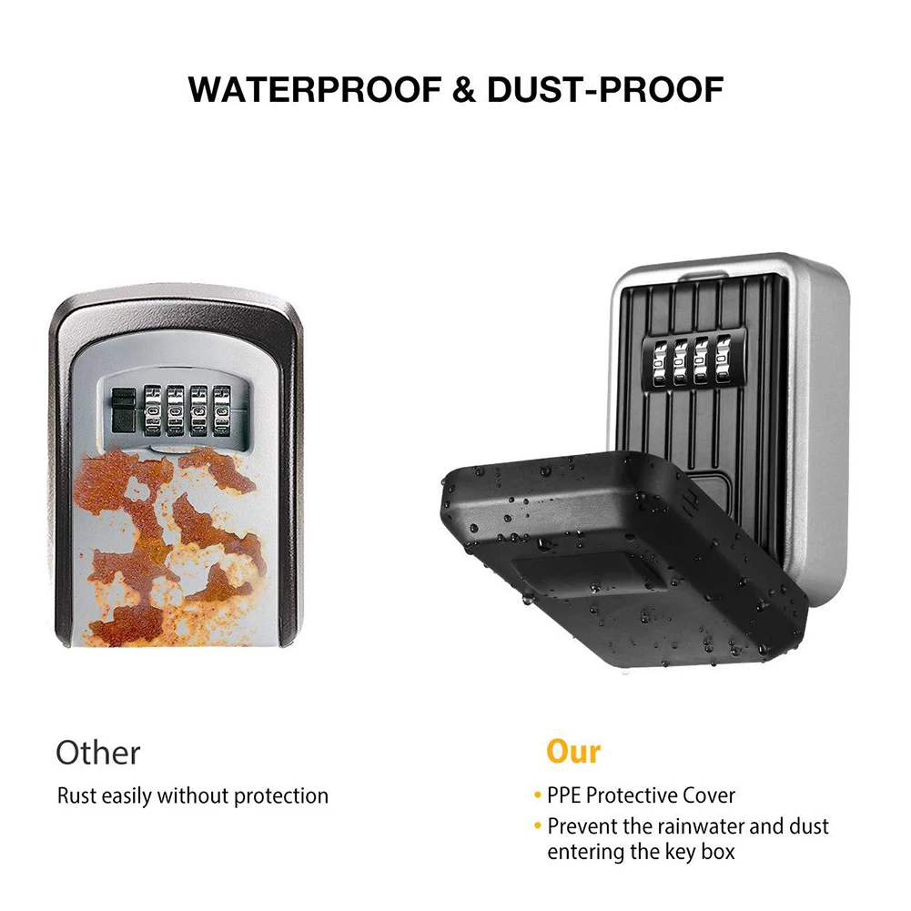 Waterproof Wall Mount Key Storage Secret Box Organizer 4 Digit Password Security Lock No Key Home Office Safe Box caja fuerte