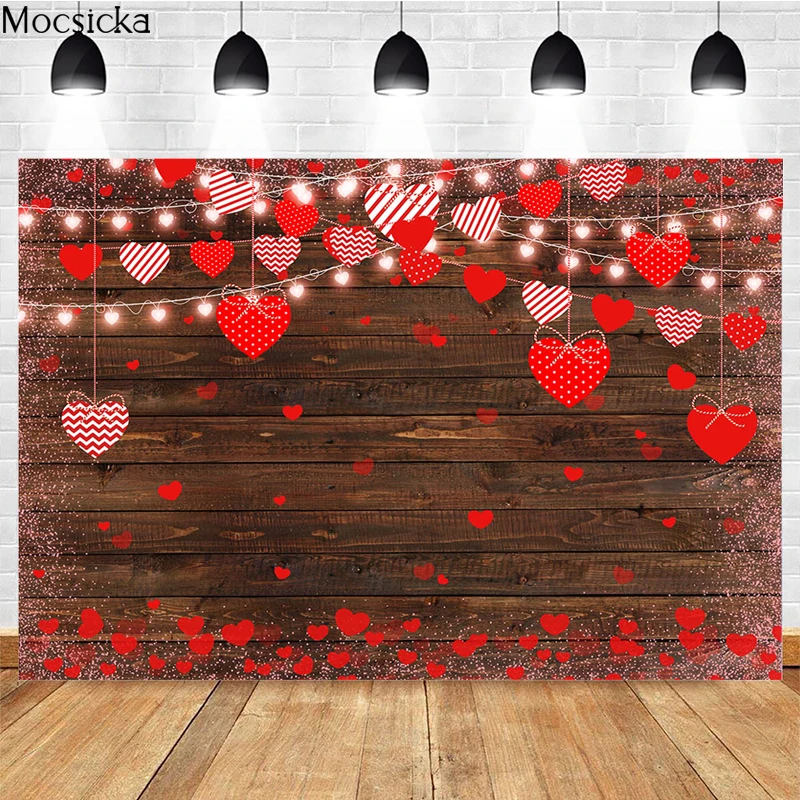 Valentine's Day Photography Background Red Love Heart Wooden Board Decoration Props Wedding Bridal Shower Photo Backdrop Studio