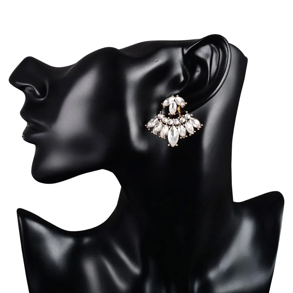 2024 Crystal Front Back Double Sided Stud Earring Curved Geometric Earrings for Women Elegant Jacket Earring Wedding Jewelry