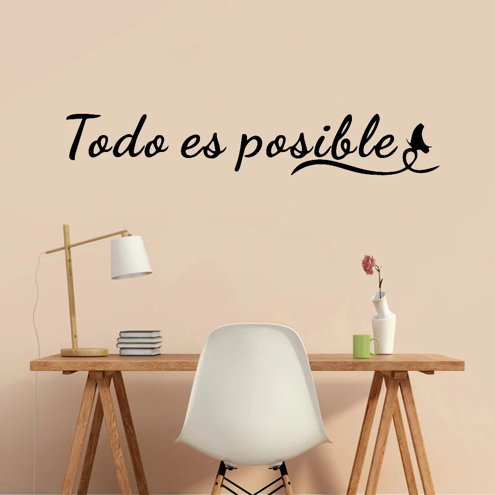 Everything Is Possible Wall Stickers Spanish Inspirational Quotes For Teen Room Modern Office Home Decor Vinyl Window Decal Y524