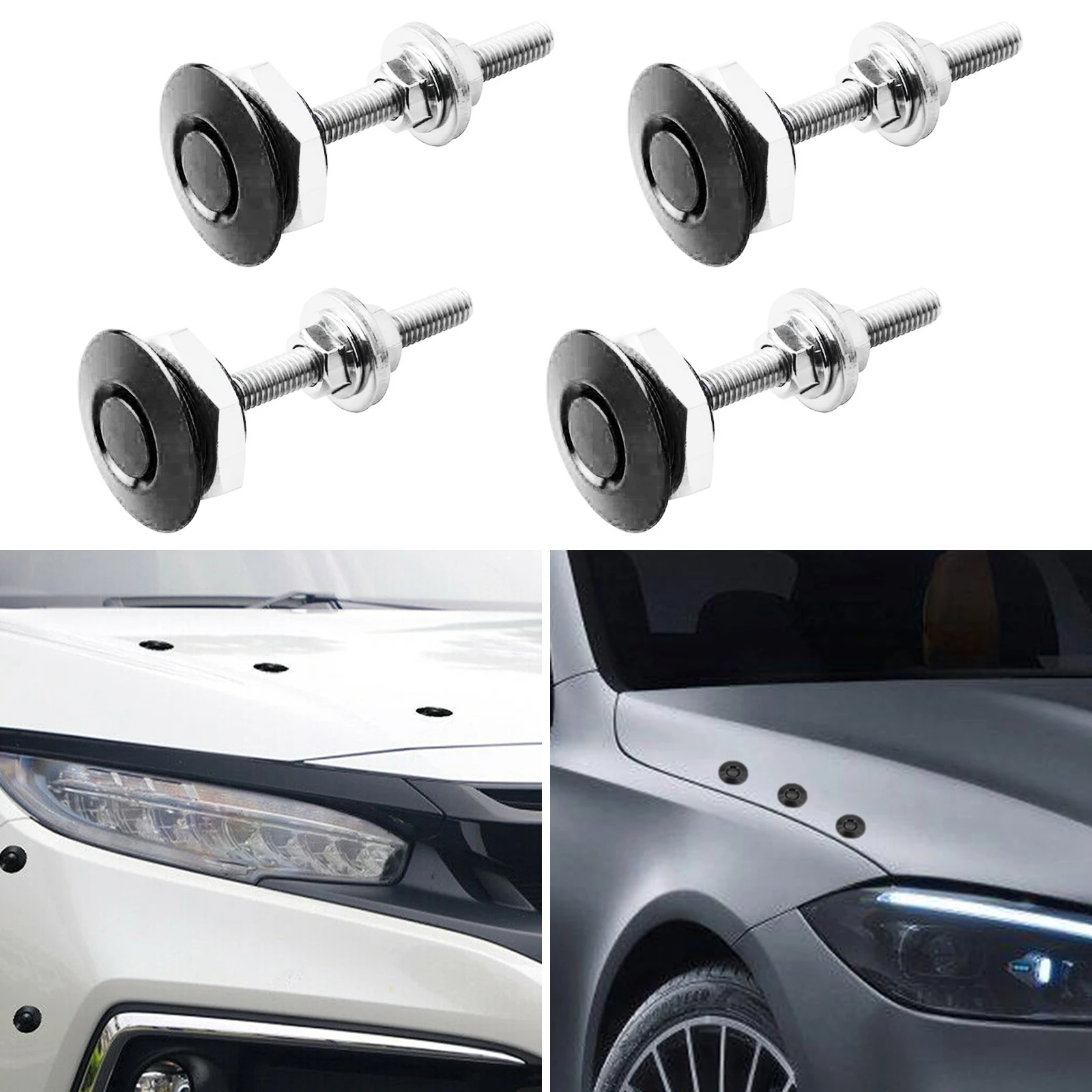 Universal Aluminum Black Push Button Billet Quick Release Car Front Bumper Hood Pin Engine Bonnet Lock Latch Clip Body Kit