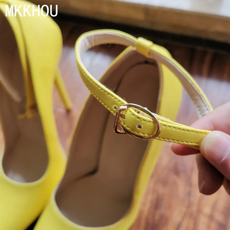 MKKHOU Fashion Single Shoes Women New Four Seasons Shoes High Heels Original Design Simple Yellow Pumps 15cm Sexy Ladies Shoes