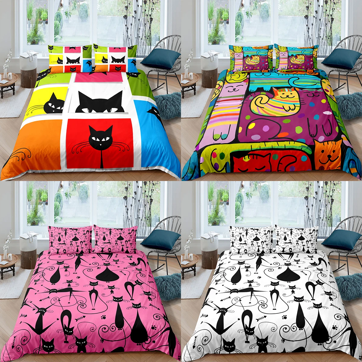 

Home Textiles Luxury 3D Cartoon Cat Duvet Cover Set and Pillowcase Kids Bedding Set AU/EU/UK/US Queen and King Size Bedding