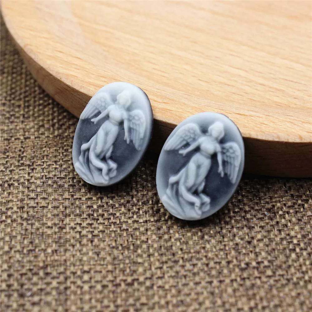 30pcs Fashion FlatBack Resin Gray Angel Wing Cameos Cabochons For Blank Base Tray Necklace Bracelet DIY-Accessories 16x21mm