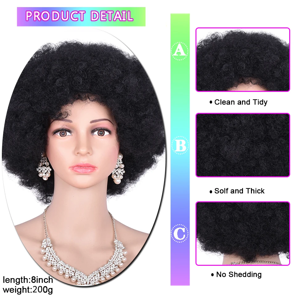 Afro Paróka Rövid távú Pelyhes haja wigs számára Sztrájktörő Nők Szeszélyes Göndör Szintetikus haja számára Félfogadás Tánc cosplay wigs vel Frufru