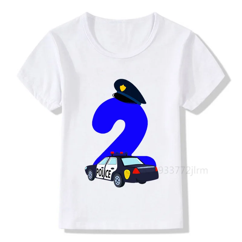 Policeman 1-9 Birthday Number Print T Shirt Children Police Car Birthday Boy T-shirts Boy&Girl Funny Gift Tshirt Present outfit