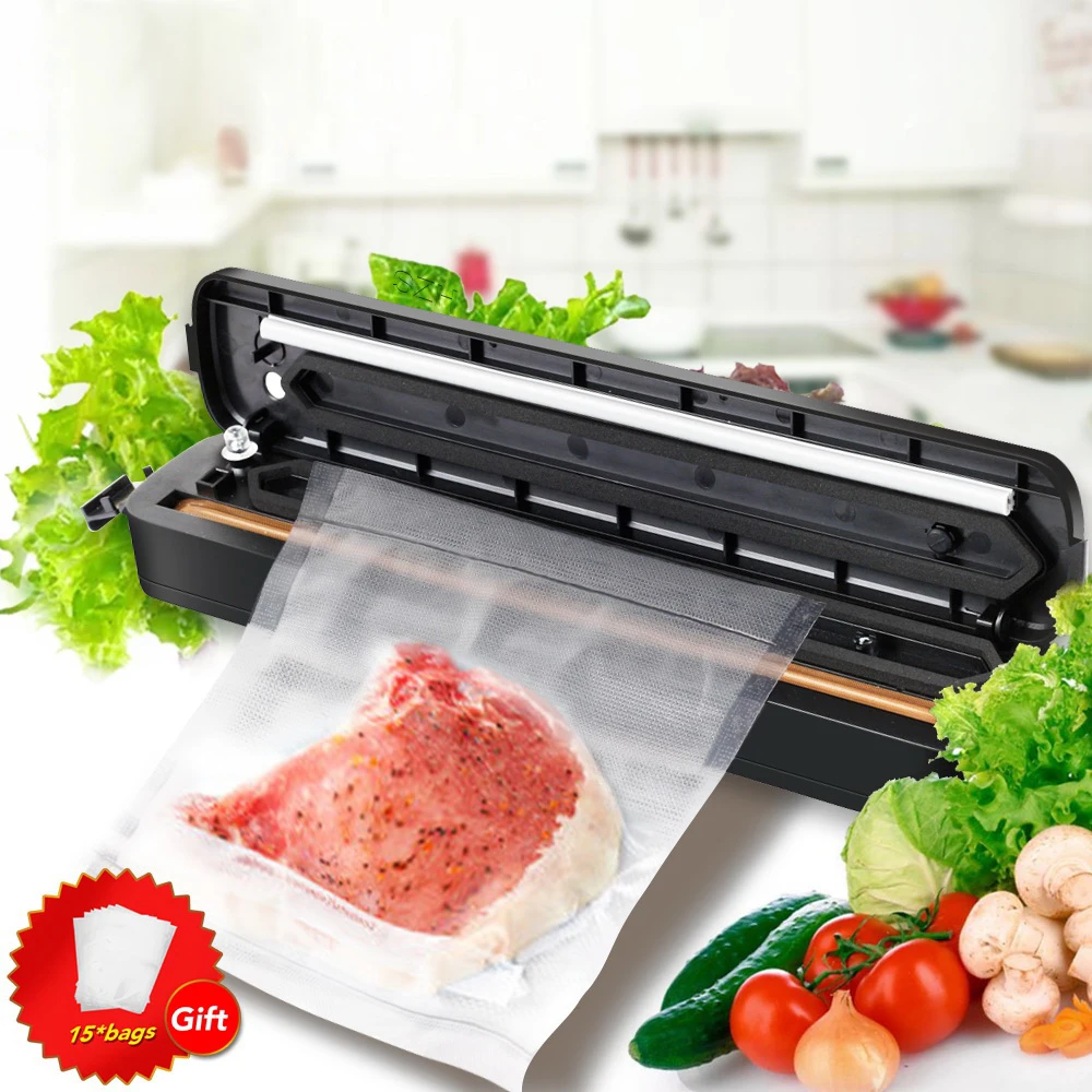 Food Vacuum Sealer Vacuum Bag Sealing Machine Electric Vaccum Pouch Packaging Machine Fish Fruit Meat Packer With 15pc Bags Free