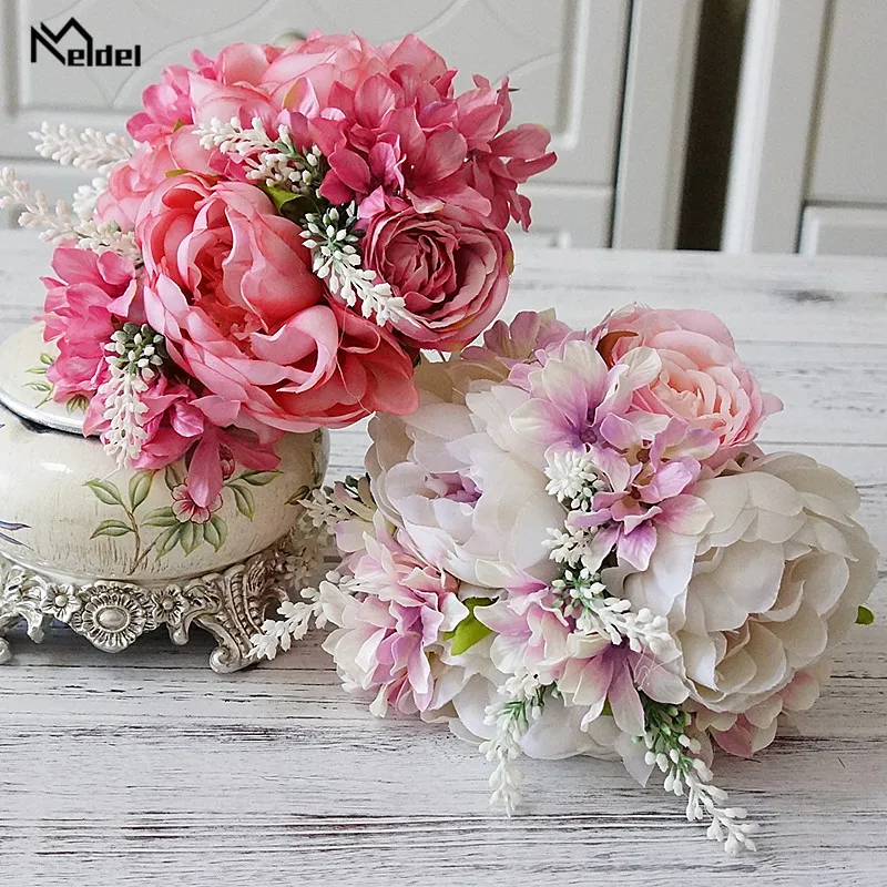 

Meldel Artificial Peony Wedding Bouquets Silk Flowers for Wedding Bouquets Fake Peony Roses Party Garden Home Decoration Flower