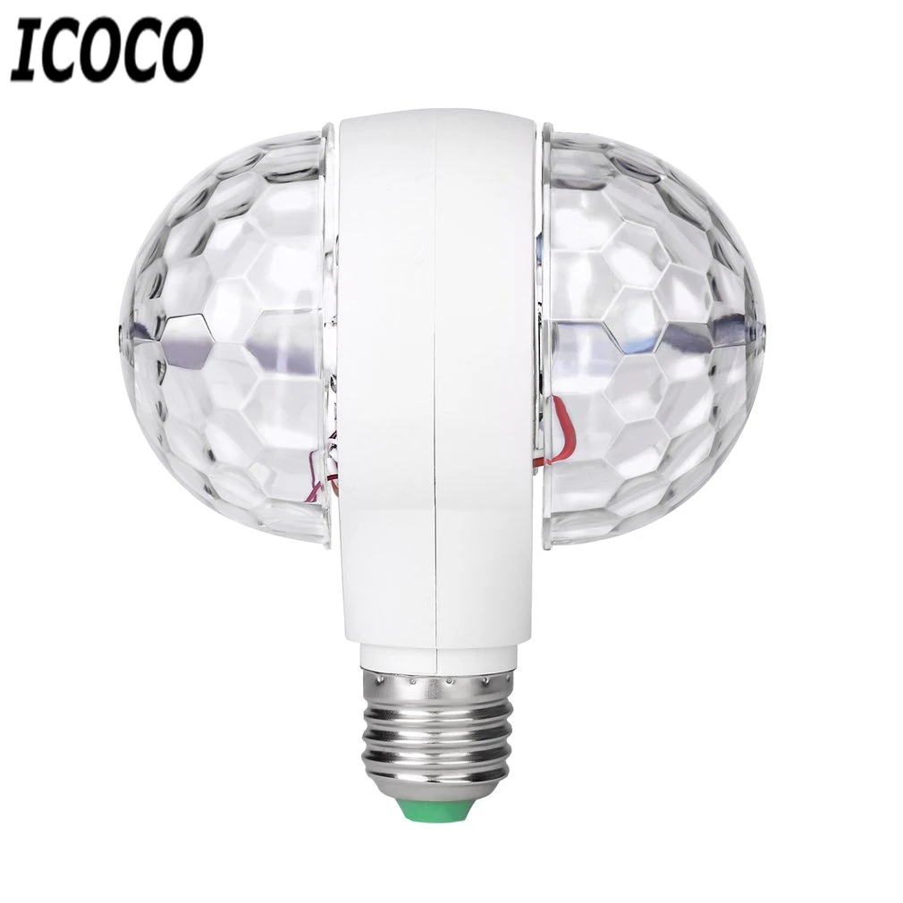 ICOCO LED 6W obrotowa żarówka z podwójną głowicą Magic Stage Disco lampa obrotowa dwugłowy LED kolorowe światło sceniczne sprzedaż