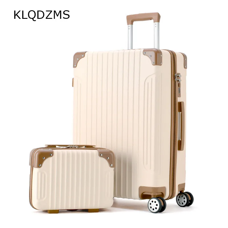 KLQDZMS 20’’22’’24’’26 Inch ABS Women\'s Personalized Trolley Luggage Bag Fashion Wheeled Suitcase Set Trolley College Style Hot