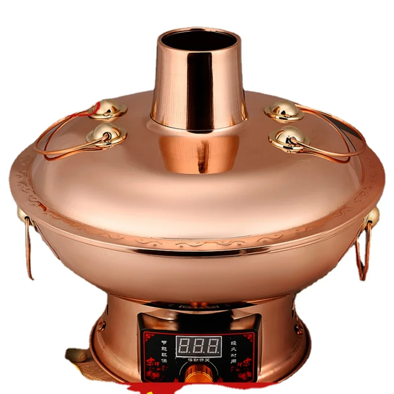 Chinese Style Copper Hot Pot Pure Copper Electric Grill Dual-Use Household Old Beijing Shabu Mutton Carbon Old Stove Electric