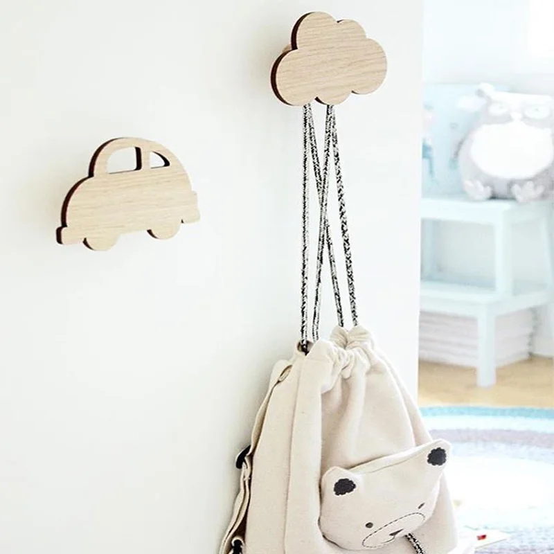 Natural Wooden Coat Hooks Kids Room Decorative Wall Mounted Vintage Single Organizer Hangers Adhesive Coat Hat Rack Heavy Duty