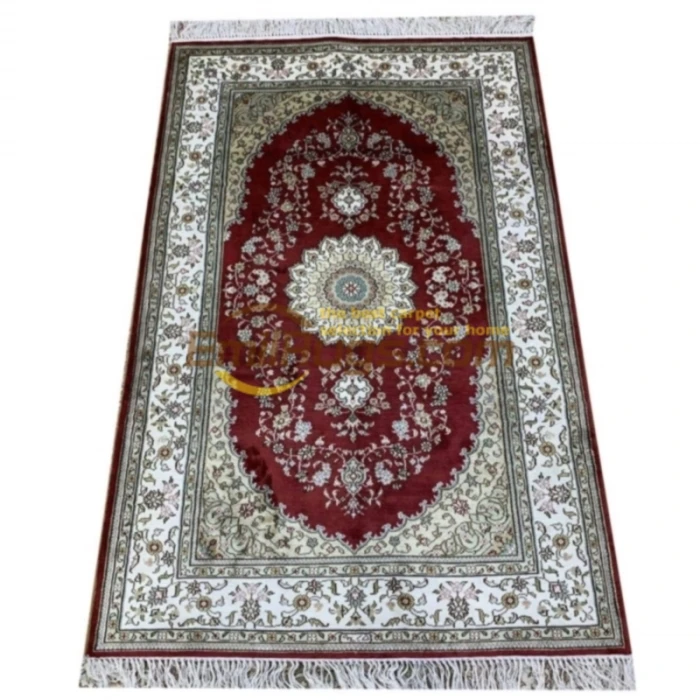 

Red Turkish Kashmir Hand Knotted Persian Fine Silk Oriental Area Rug