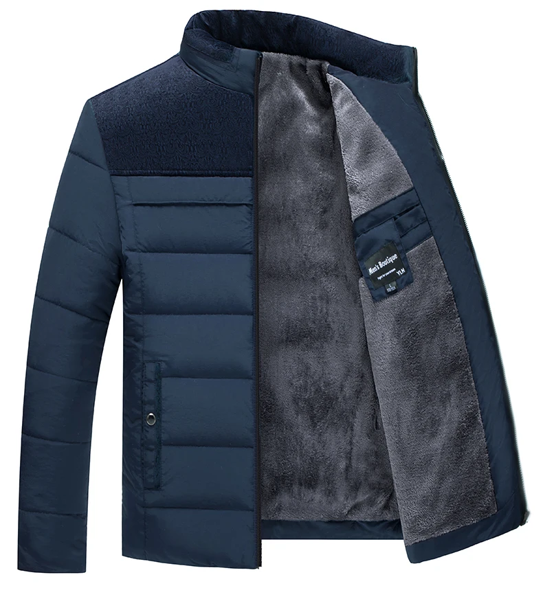 Men's Plush Thickened Parkas Stand Collar Winter Jacket Men's Parker Coat Winter Warm Thick Zipper Coat Padded Overcoat for Men