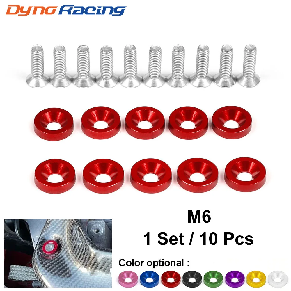 10PCS M6 JDM Car Modified Hex Fasteners Fender Washer Bumper Engine Concave Screws Fender Washer License Plate Bolts Car styling