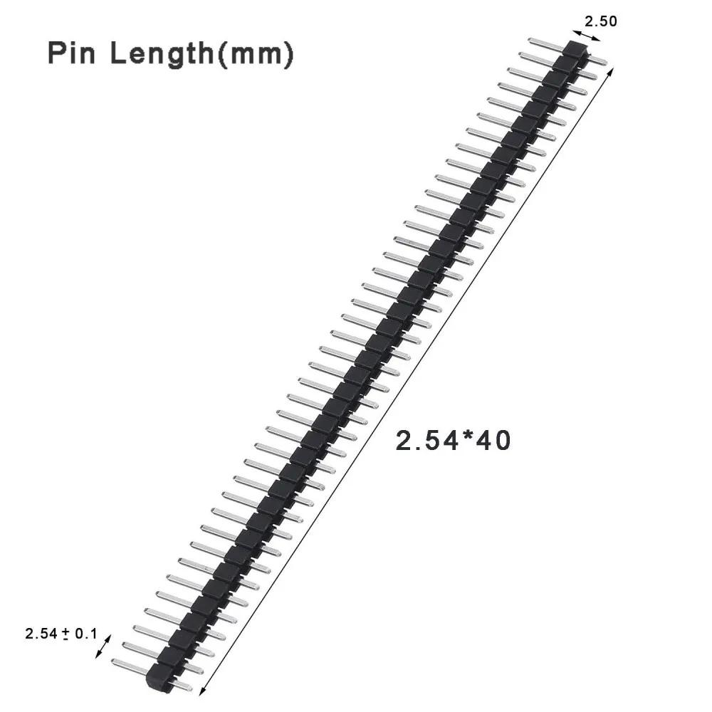 200 Uds 40 pines 1x40 fila única macho 2,54 tira de conector de pines rompible para Arduino negro