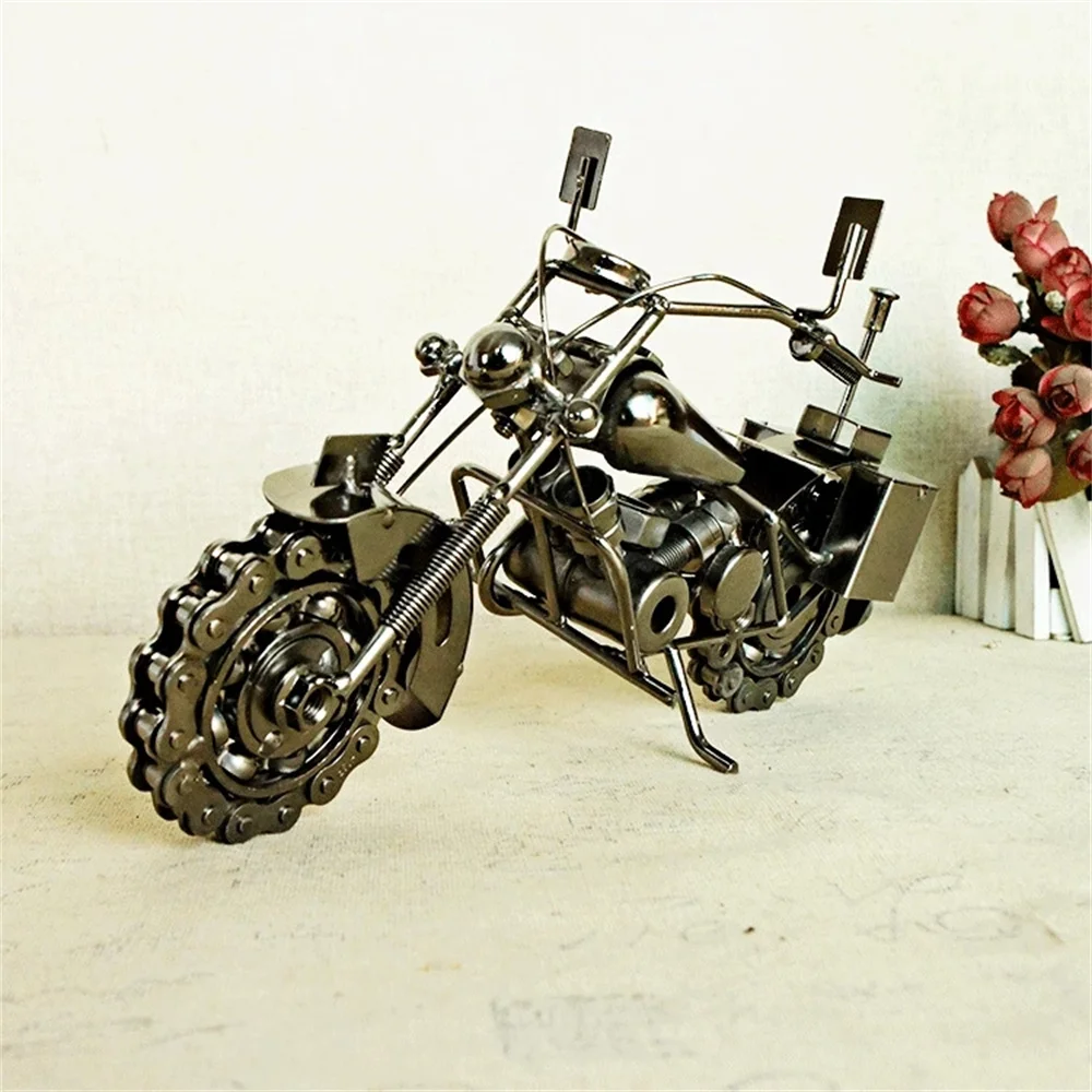 Motorcycle Model Retro Motor Figurine Iron Motorbike Prop Handmade Boy Gift Kid Toy Home Office Decor