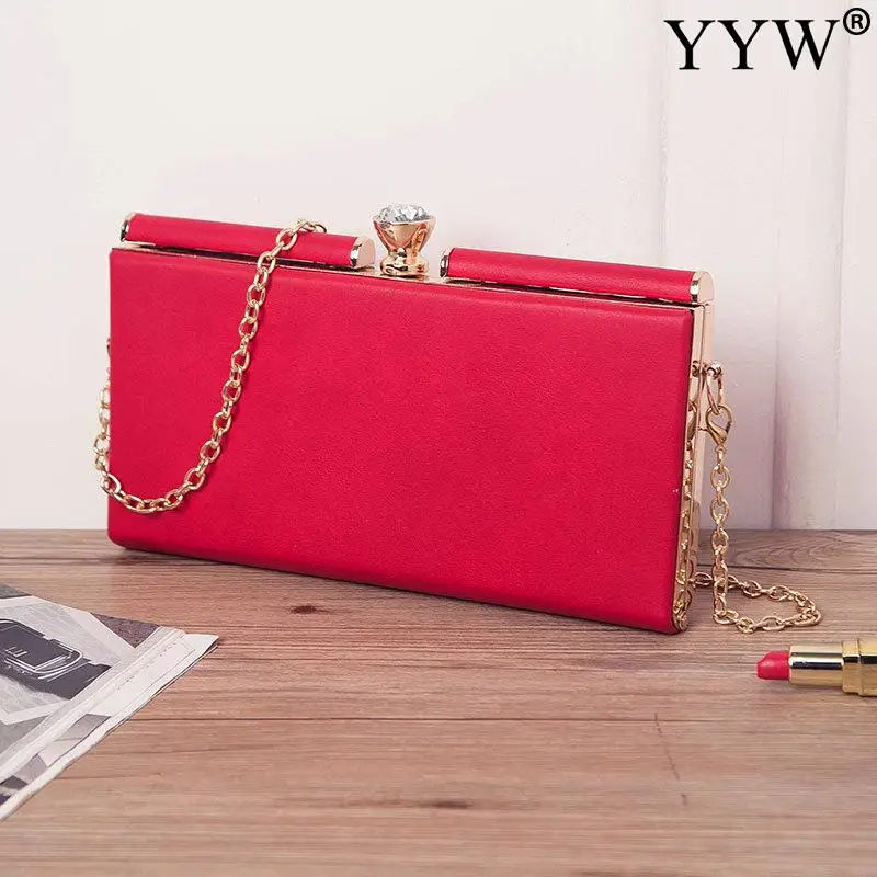 Fashion Leather Women Evening Bag Party Crossbody Bag High Fashion With Chain Soft Surface Rectangle Solid Wedding Mini Purse