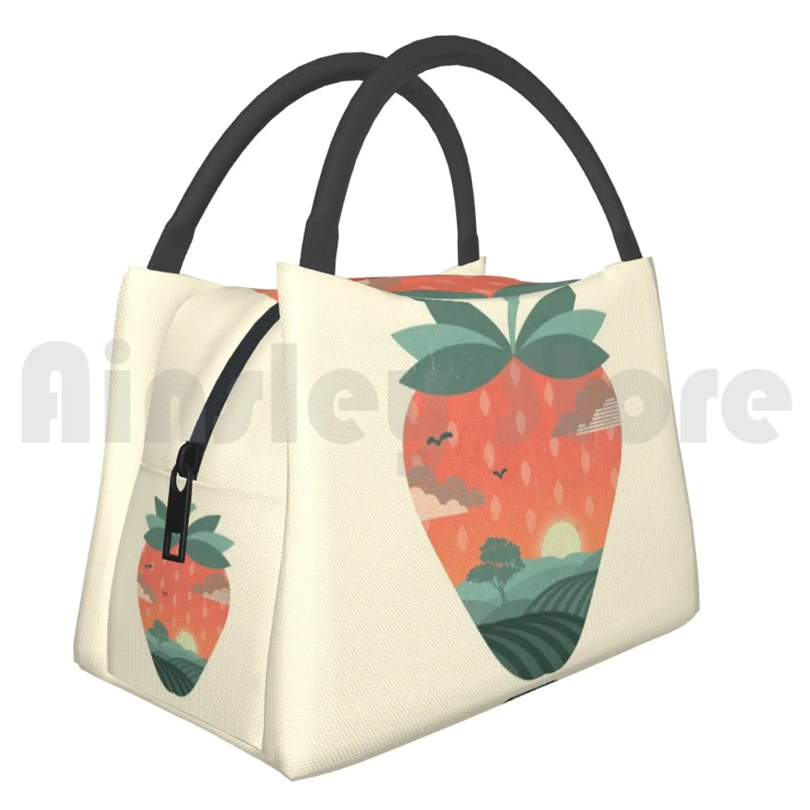 Cooler Lunch Bag Picnic Bag Strawberry Fields Sunset Nature Strawberry Fruit Summer