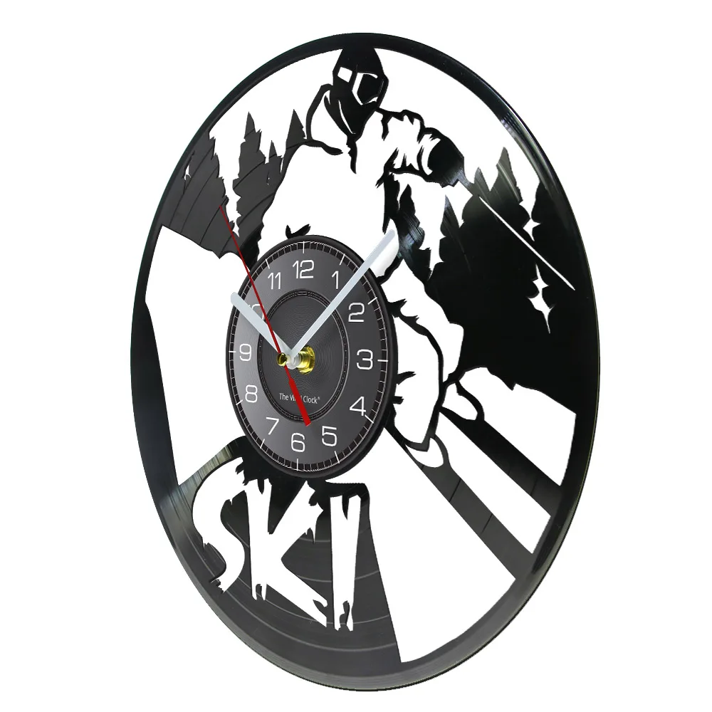 Skiing Design Art Vinyl LP Record Wall Clock Snowboardin Snow Sports Home Decor Downhill Skiing Crafts Watch Skier Man Cave Gift