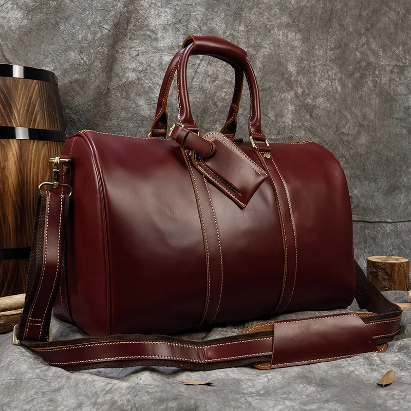 Luufan Genuine Leather Travel Bag Man Women Big Weekend Travel Tote Bag Cowskin Duffle Bag Hand Luggage Male Large Handbags Red