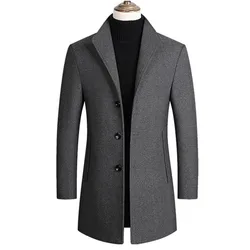 Men Wool Blends Coats Trench Pea Coat 2026 Spring Winter New Solid Color High Quality Men's Wool Jacket Luxurious Brand Clothing