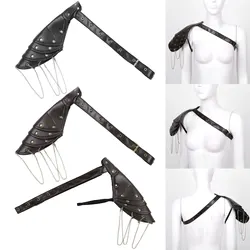 Unisex Gothic Steampunk PU Single Shoulder Shawl Armors Arm Strap Set Adjustable Metal Rivets Shoulder Armors Cosplay Costume