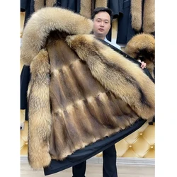 Parka With Natural Fur Coat Men Real Muskrat Fur Jacket Winter Long Hooded Jackets High Quality Outwear Raccoon Fur Collar