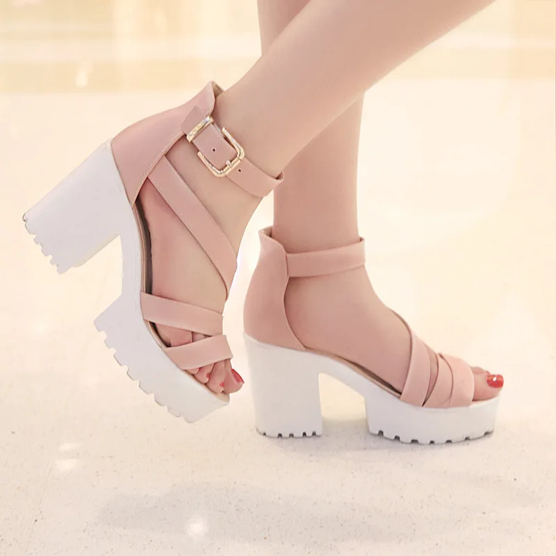 2021 Summer Buckle Luxury Sandals Comfort Shoes for Women Suit Female Beige Espadrilles Platform High Heels Fashion Black Closed