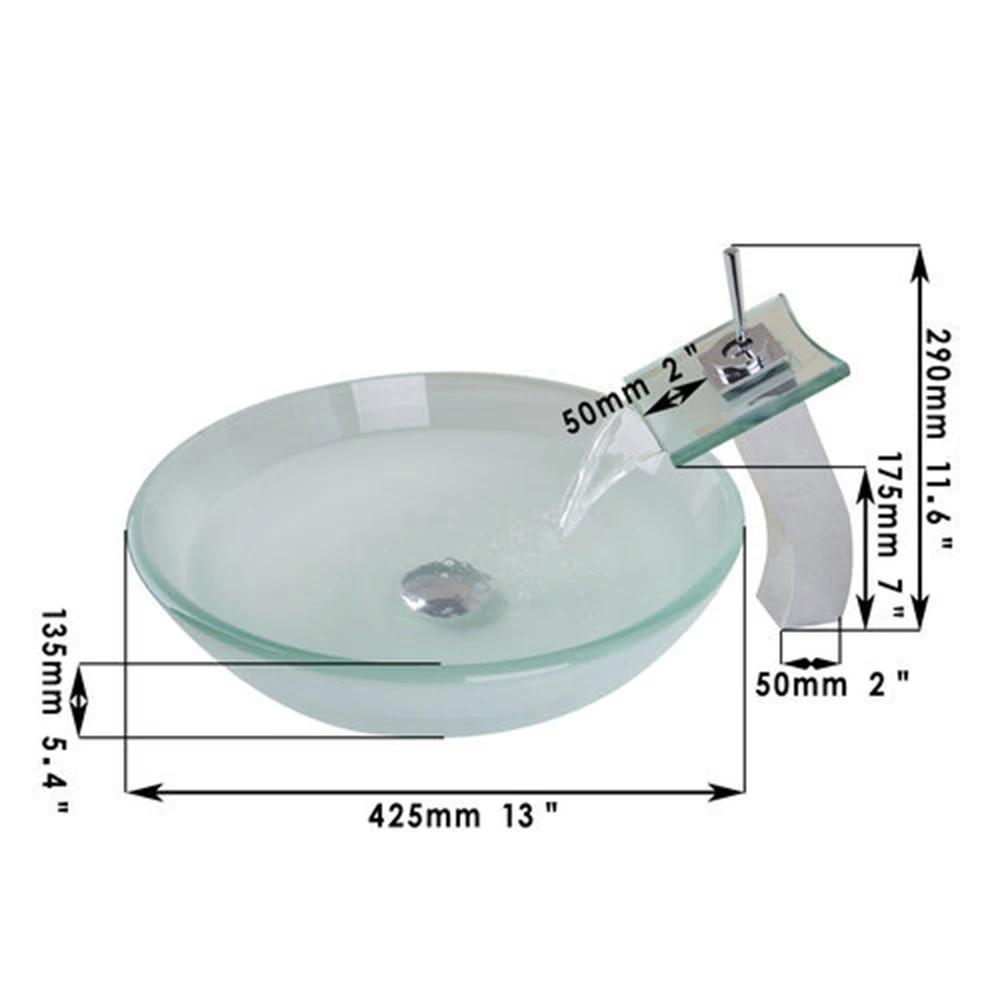 Torayvino Waterfall Spout Sink Tap Bathroom Sink Washbasin Tempered Glass Hand-Painted Lavatory Bath Brass Set Faucet Set