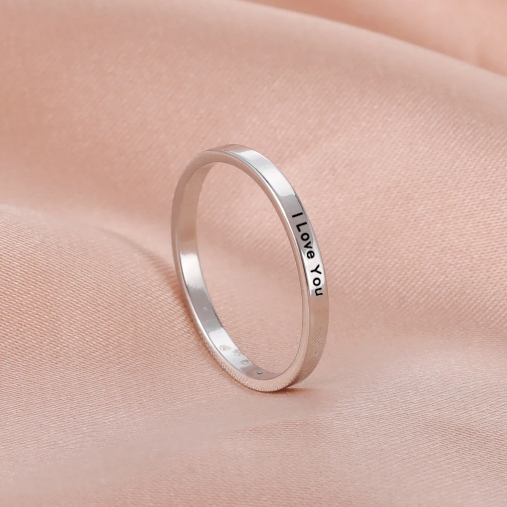 Lemegeton Personalized Custom name Rings For Women Men Engraved Name 2mm Thin Stackable Ring Stainless Steel Punk Jewelry