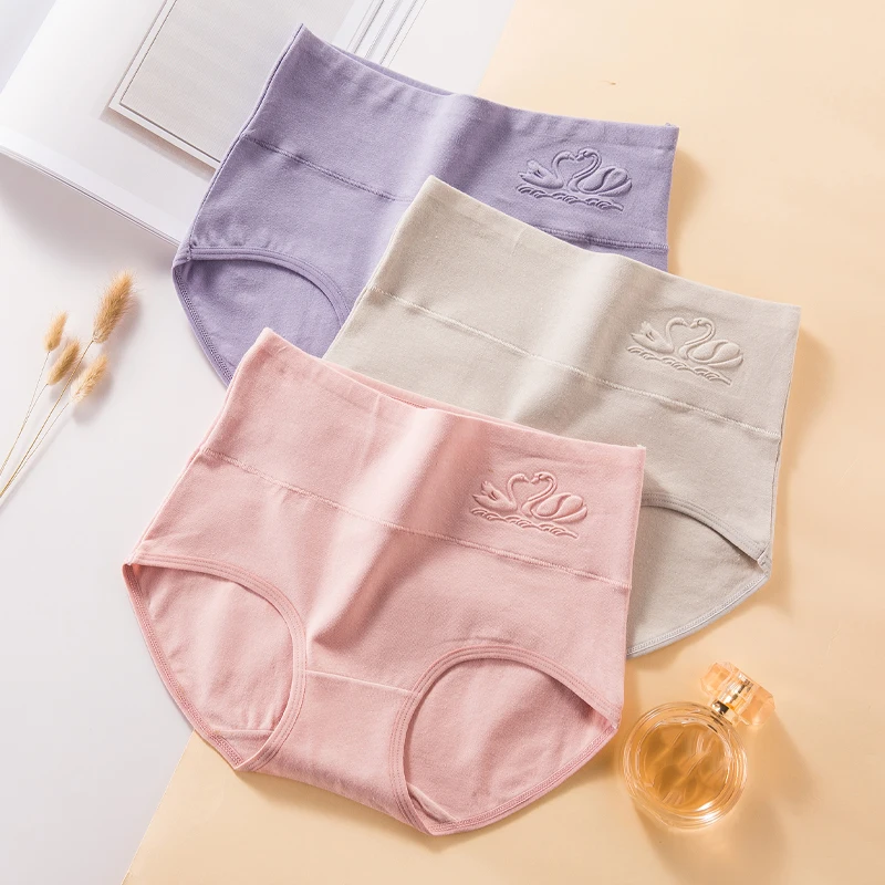 3Pcs/Set High Waist Panties Women Cotton Underwear Print Underpants Seamless Briefs Girls Slimming Plus Size Female Lingerie