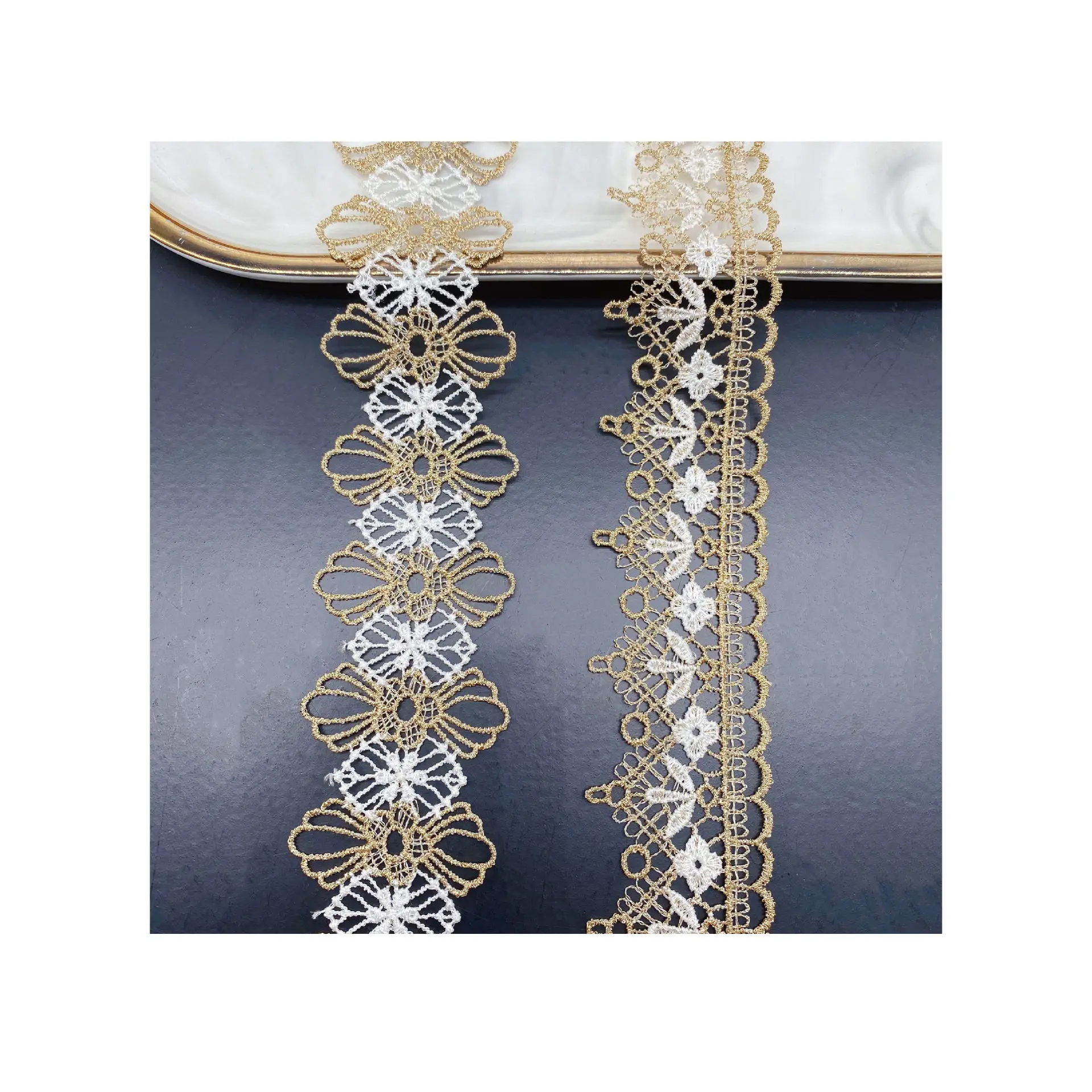 Embroidery Golden Thread Hollow Flower Lace Fabric Trim Ribbons DIY Sewing Handmade Garment Craft Materials