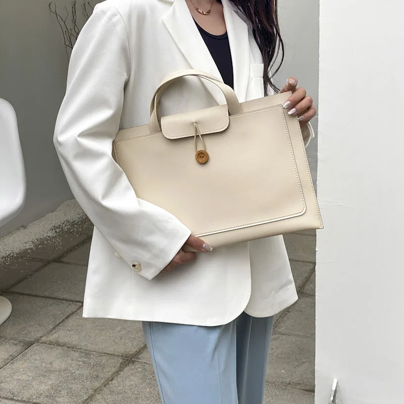 Bolso de ordenador de doble capa para mujer, bolsa para documentos de diseñador, Unisex, de negocios, PU