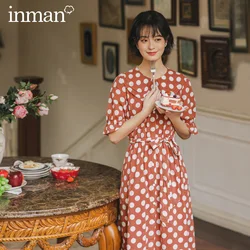 INMAN  Summer Doll Collar Retro Wave Point Bowknot Nipped Waist Shourt Sleeve Dress