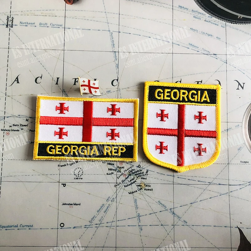 GEORGIA  National Flag Embroidery Patches Badge Shield And Square Shape Pin One Set On The Cloth Armband   Backpack  Decoration