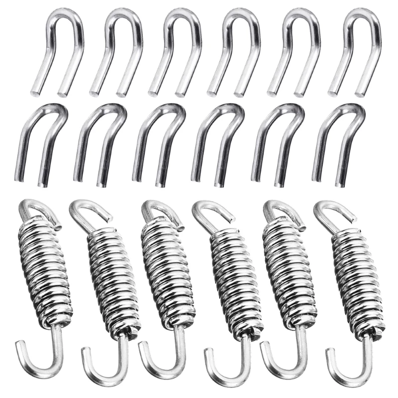 6PCS Springs+12PCS Hooks Stainless Steel Spring Hook Motorcycle Exhaust Pipe Muffler Springs Hooks Motorcycle Accessories