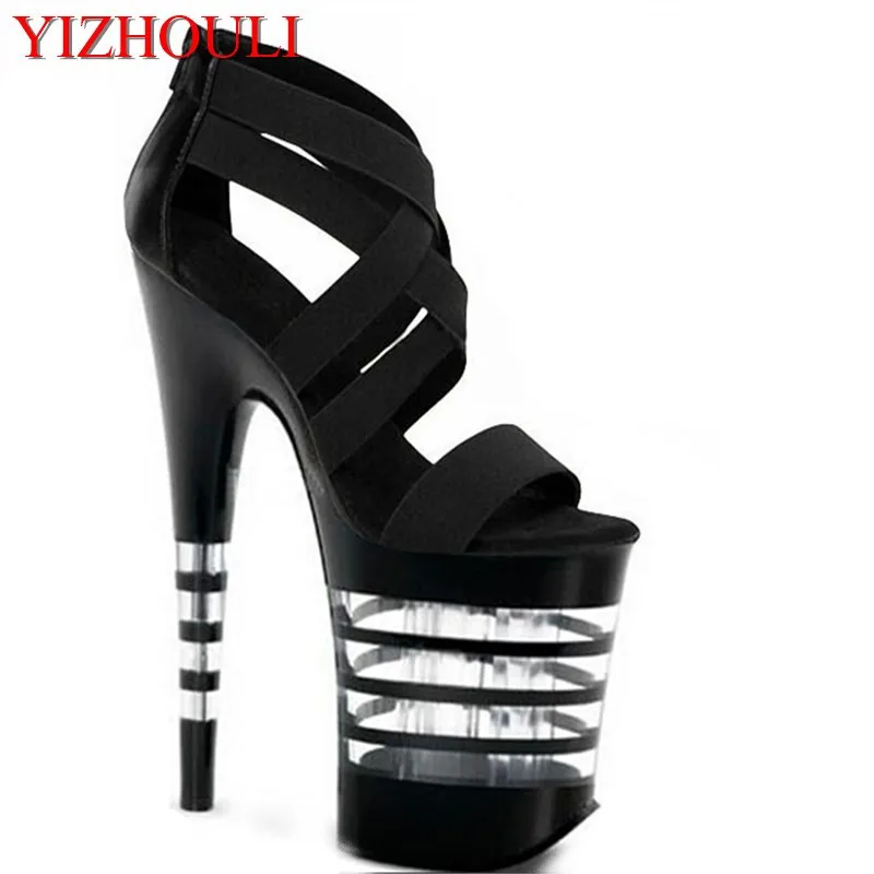 new 20cm high tops gladiator sandals 8 inch high heels Stripe Crystal open toe dance shoes women Dance Shoes