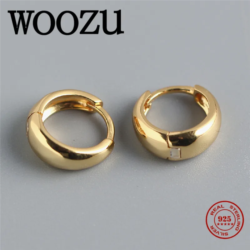 WOOZU Real 925 Sterling Silver Minimalist Wide Version Small Ear Buckle for Women Punk Hip Hop Men Rock Hoop Earrings Jewelry