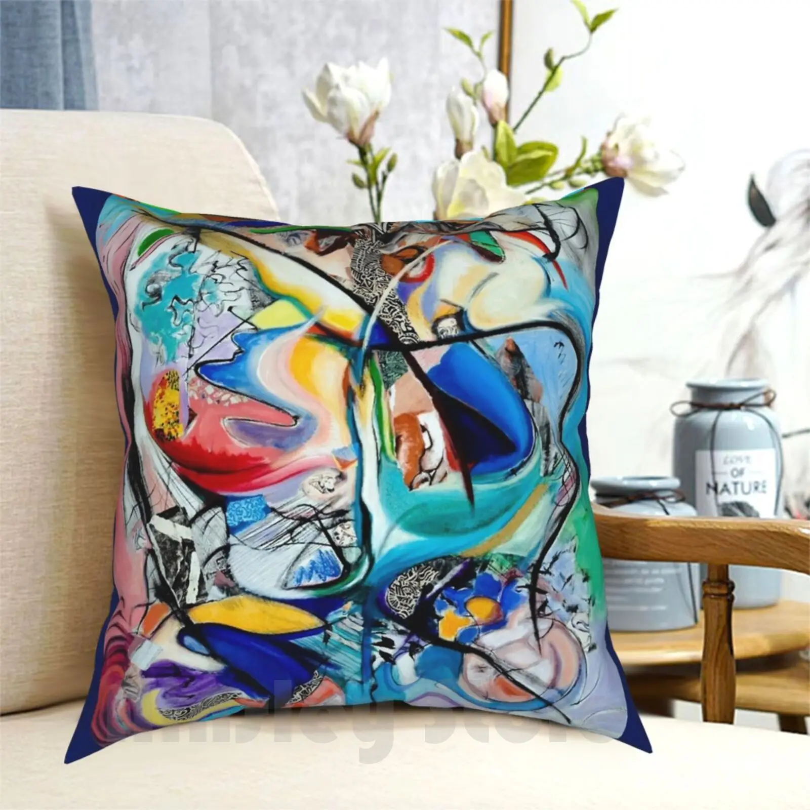 Intimate Glimpses , Journey Of Life Pillow Case Printed Home Soft Throw Pillow Colours Tropical Creative Line Colourful